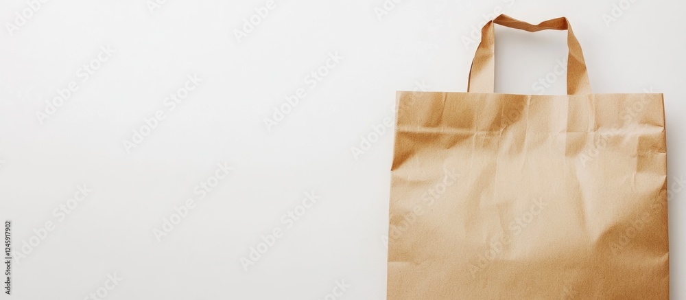 Poster Brown paper bag on white background with ample empty space for customization and text placement in advertising or design projects.