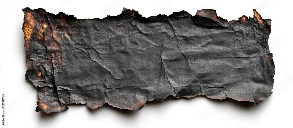 Poster Aged and burnt paper edges on a white background showcasing texture and depth for artistic or design purposes.