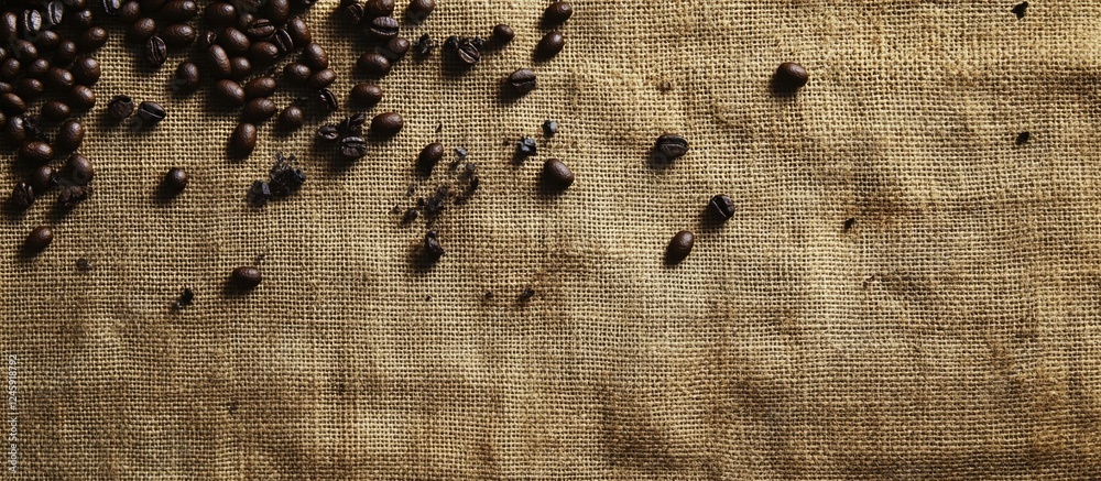 Poster Burlap Canvas with Coffee Beans Natural Background for Text Overlay and Branding in Coffee Related Advertisements and Promotions