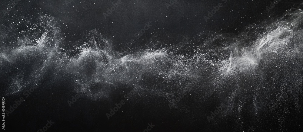 Wall mural abstract dark background with dynamic white splashes resembling chalk dust creating a dramatic chalk