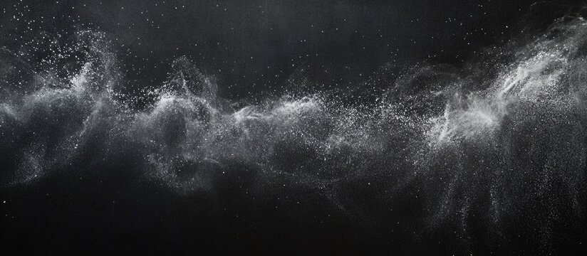 Abstract dark background with dynamic white splashes resembling chalk dust creating a dramatic chalkboard effect for artistic projects.