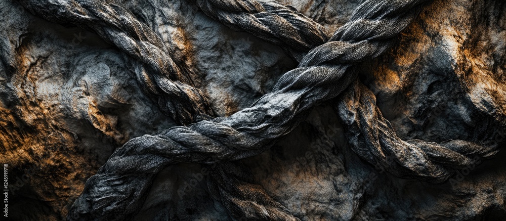 Poster intricate texture of twisted thick rope against a rough background showcasing detail and depth in na