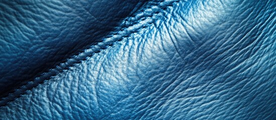 Textured blue leather background close-up showing intricate details and patterns for use in design and branding projects.