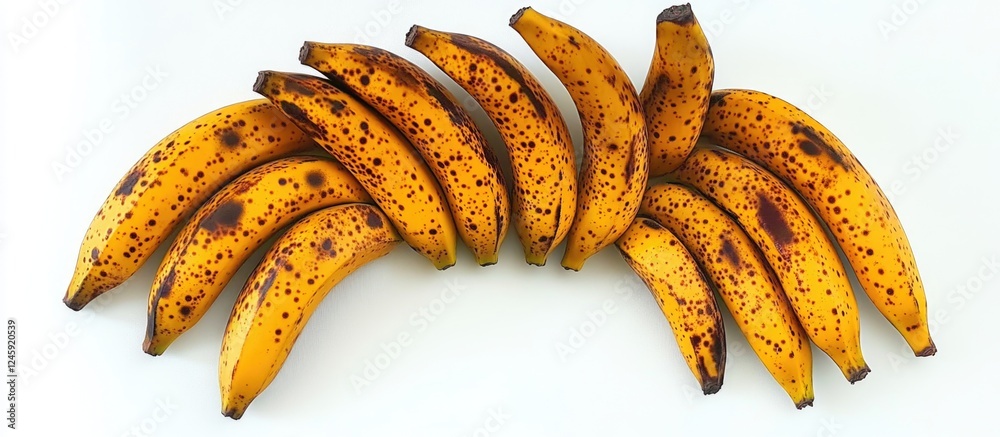 Poster ripe yellow bananas arranged on a white background showcasing their texture and color freshness. ide
