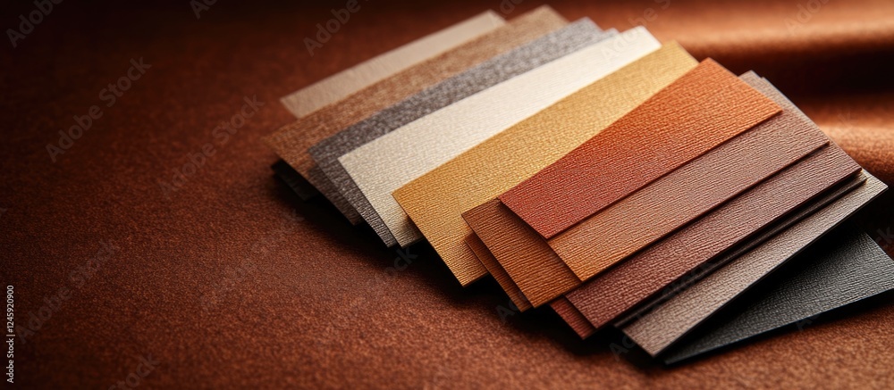 Poster Elegant business cards arranged on a rich brown fabric backdrop showcasing various textures and colors for professional branding solutions.