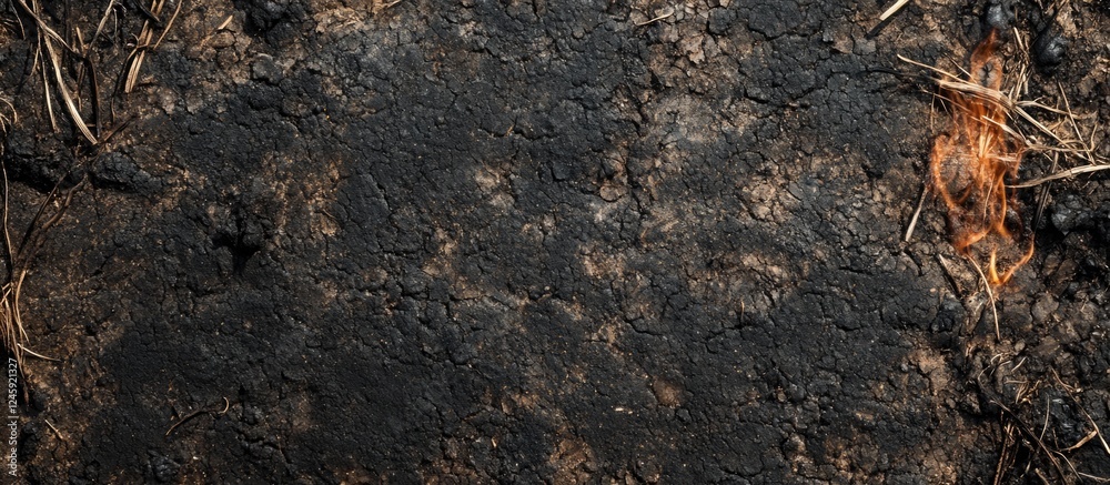 Aufkleber Burned Soil Surface in Spring with Room for Text Overlay and Natural Texture Details