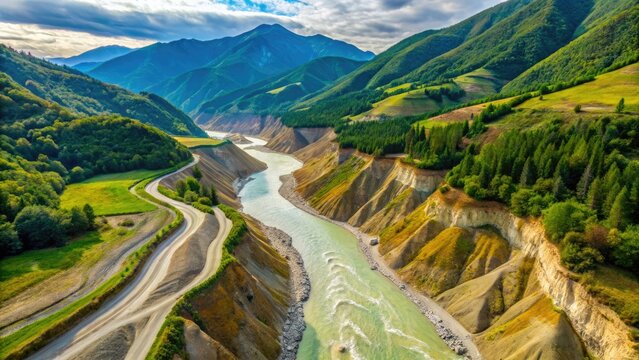 Aerial drone footage reveals the Terek River's relentless erosion along Georgia's dramatic Stepantsminda Military Road.