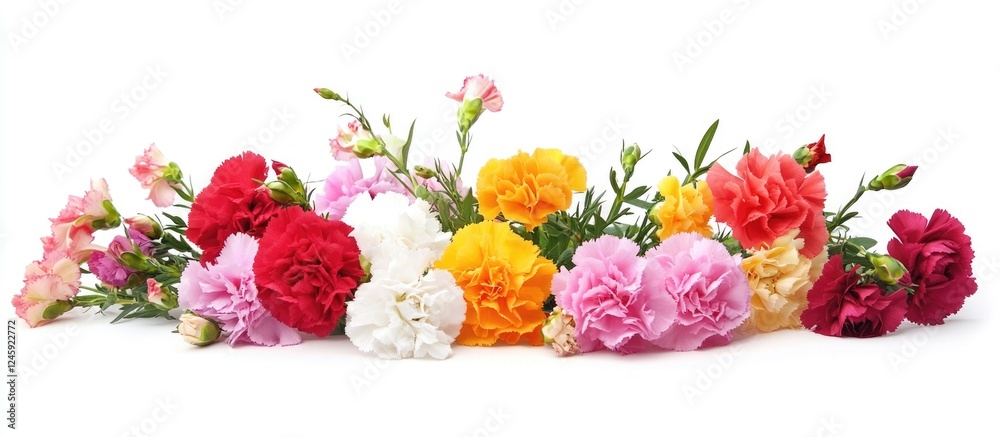Poster colorful bouquet of assorted carnations elegantly arranged and isolated on a clean white background 
