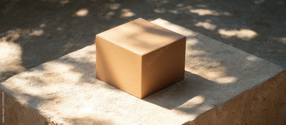 Aufkleber Minimalistic brown box on a textured cement background with soft natural lighting and shadows creating an elegant ambiance.