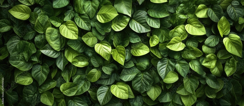 Poster Lush green leaves creating a vibrant natural background for use in designs and projects focused on nature and tranquility