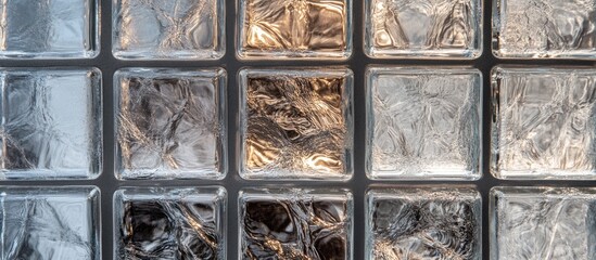 Close up of textured glass blocks incorporated with roster for modern architectural facade design