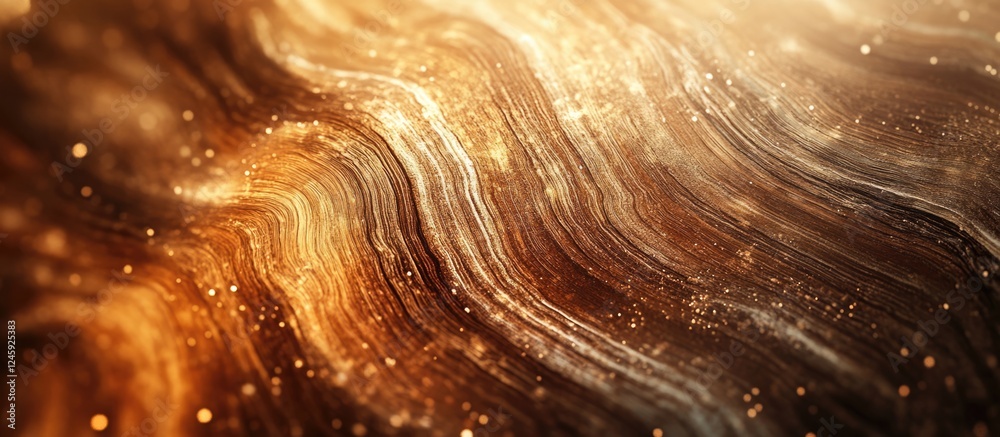 Poster abstract shimmering brown wood texture with wavy patterns and warm golden highlights, ideal for back
