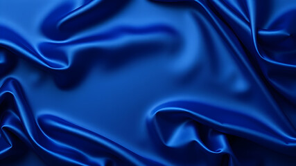Obraz premium Beautiful dark blue silk satin background. Soft folds on shiny fabric. Luxury background with copy space for text, design. Web banner. Flat lay, top view table.Birthday, Christmas, Generative AI