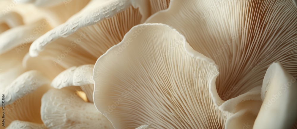 Poster delicate textures of champignon mushrooms showcasing their intricate gills and surface details for c