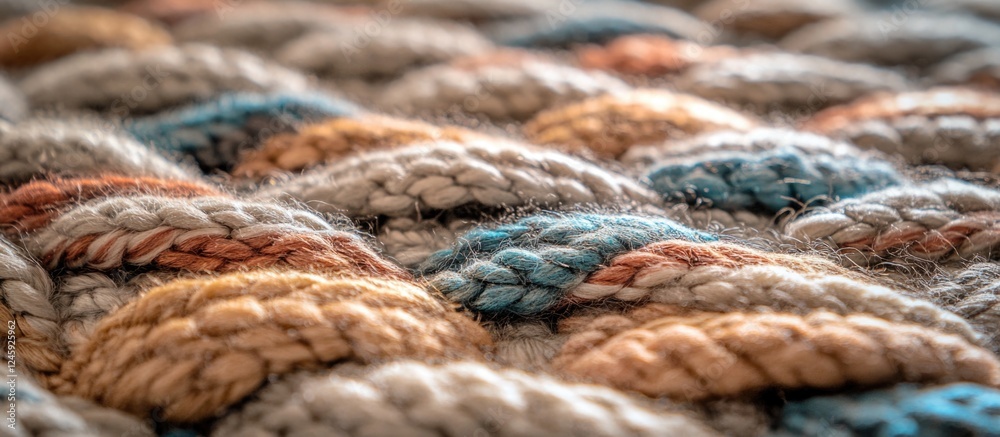 Poster braided textile rug with intricate patterns and varied colors providing a warm and cozy background i