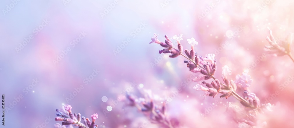 Poster soft focus lavender flowers create a serene natural background with atmospheric light and ample spac