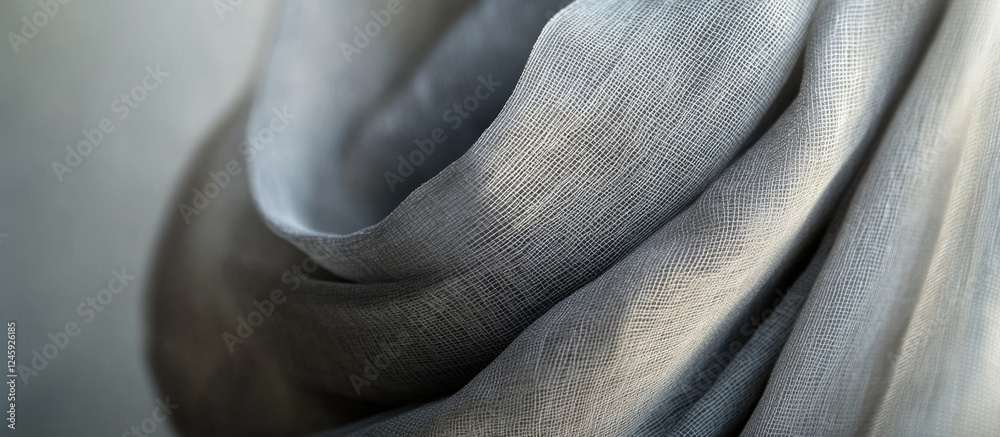 Poster close up of soft gray fabric elegantly draped against a light background showcasing texture and subt