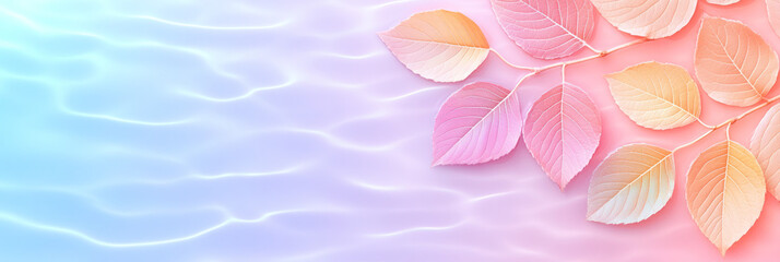 Obraz premium A close-up of delicate leaves framed by pastel ripples and a warm glow, allowing a dreamy softness