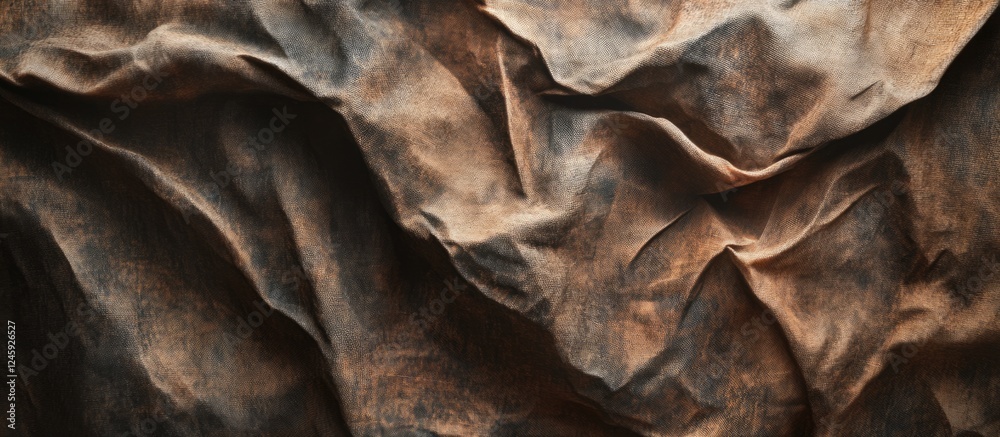 Poster Textured brown fabric with intricate wrinkles and folds creating a rich visual depth suitable for backgrounds and creative design projects