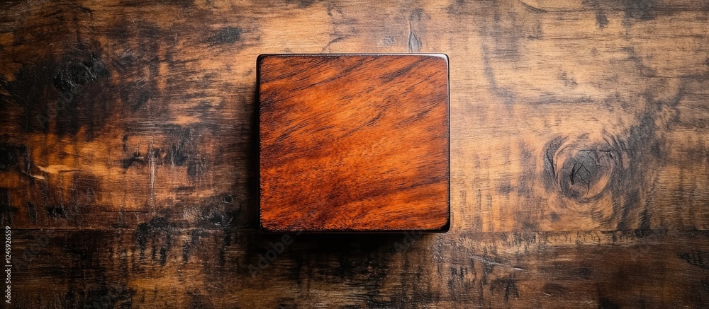 Poster rustic brown wood texture background with a wooden square box top view natural design element for va