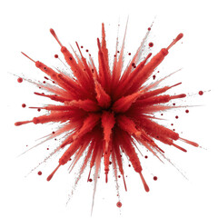 Red explosion graphic, vibrant burst of energy and color, ideal for dynamic presentations or creative projects. Isolated on white background or PNG