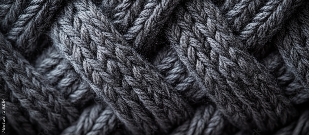 Poster gray knitted background macro detail soft texture of braided knitting pattern full frame suitable fo