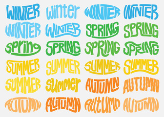 4 Seasons words lettering compilation set.  Winter Spring Summer Autumn word. Vector Lettering design illustration for web, t-shirt design, other graphic design use