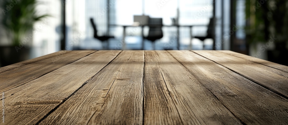 Leinwandbilder modern empty wooden tabletop in a business workspace with a blurred office background ideal for show