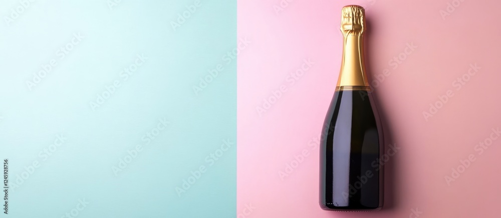 Poster Champagne bottle positioned on a pastel background with ample empty space for customizable text or branding elements.