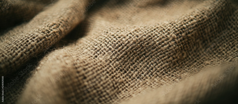 Poster Burlap texture close-up showcasing natural fibers ideal for rustic backgrounds and textile designs.