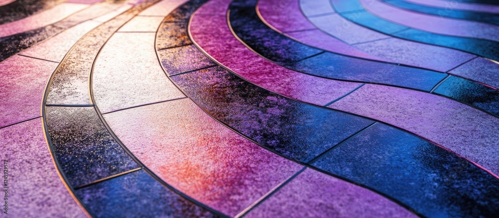 Poster abstract geometric patterned pavement with flowing lines in lilac and vibrant colors creating a dyna
