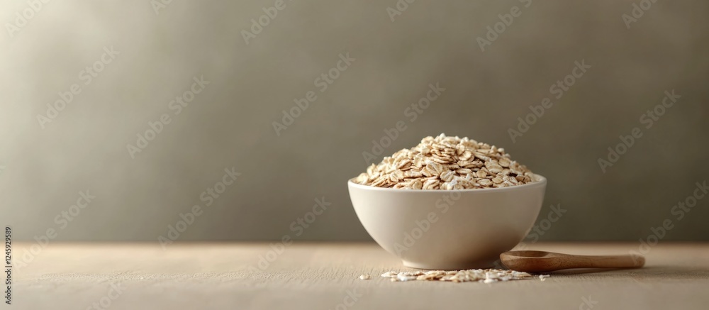 Aufkleber bowl filled with rolled oats on a wooden surface against a soft backdrop showcasing healthy breakfas