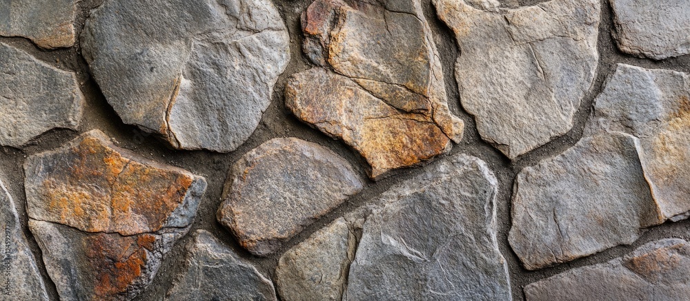 Poster close up of textured stone pathway with intricate cobblestone design showcasing natural colors and p