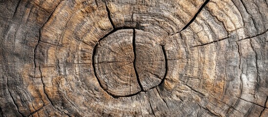 Fototapeta premium Detailed close-up of tree trunk texture highlighting natural patterns and aging rings showcasing woodâ€™s rustic beauty and character.