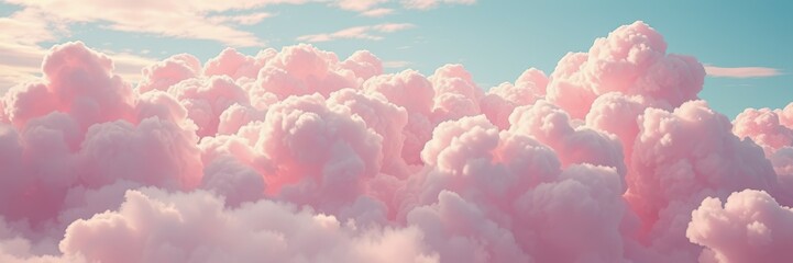 A wide expanse of sky is filled with numerous, large, cotton-like clouds