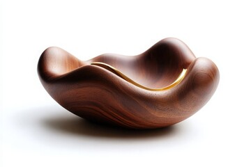 Elegant Wooden Bowl with Smooth Curves on White Background, Perfect for Enhancing Home Decor or Kitchen Aesthetics