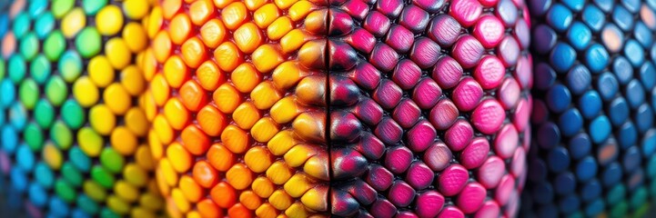Fototapeta premium Colorful close-up of scales showcasing vibrant patterns of a reptile resting in a natural habitat during daylight hours