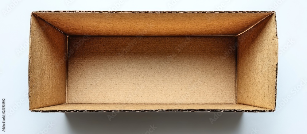 Poster empty cardboard box viewed from above on a white background showcasing its interior space and textur