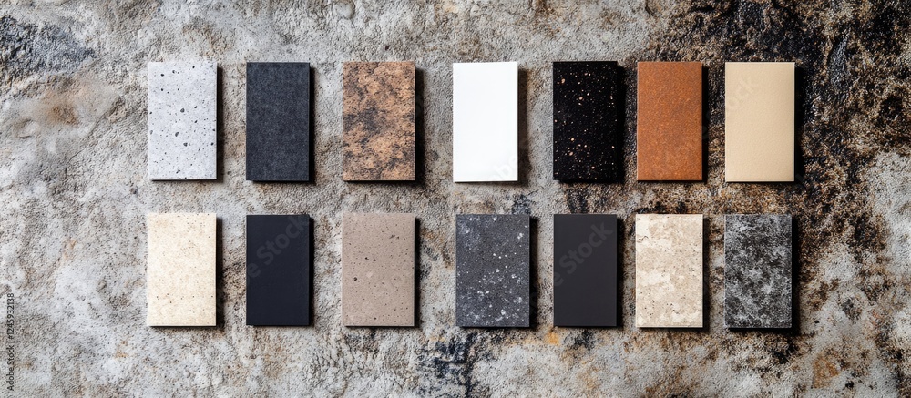 Poster business card mockup template displayed on a textured cement background with various business cards 