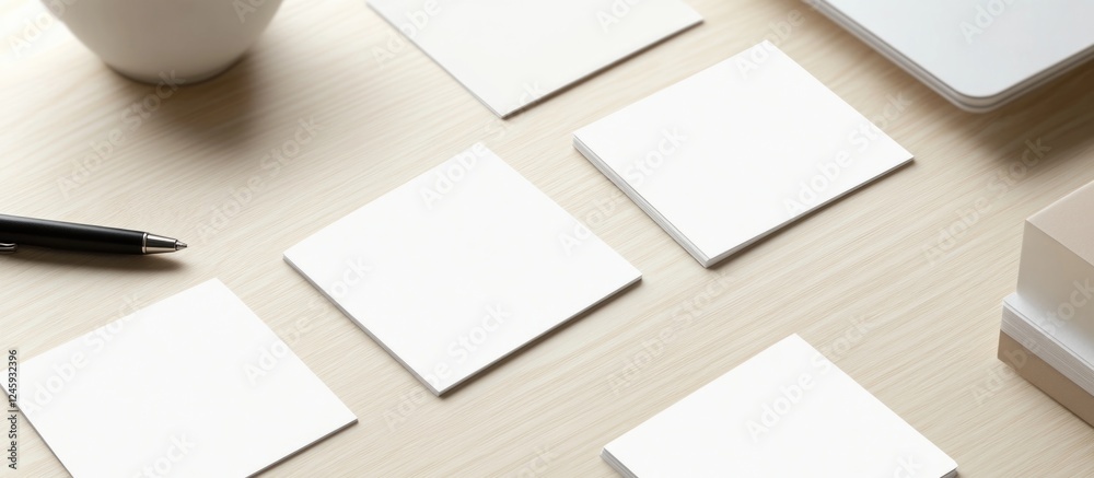 Poster minimalistic blank business card mockup on a wooden desk ideal for personalized design showcasing an