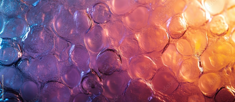 Poster colorful bubble wrap texture background with vibrant hues of purple and orange for creative design a