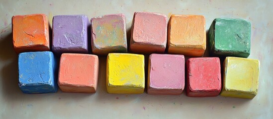 Fototapeta premium Colorful pastel chalks arranged in a vibrant pattern perfect for art and creativity backgrounds or educational materials.