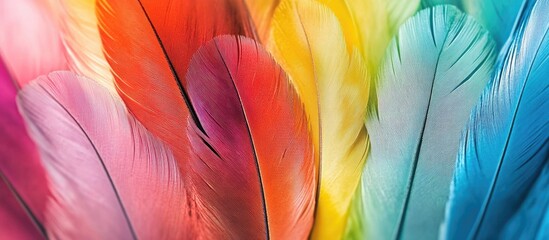 Vibrant Colorful Chicken Feathers Close Up Textured Background for Artistic and Nature Inspired Designs