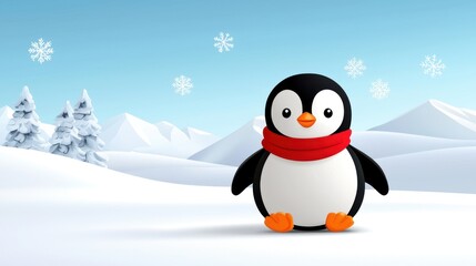 Cute Pixel Art Penguin in Snowy Winter Landscape