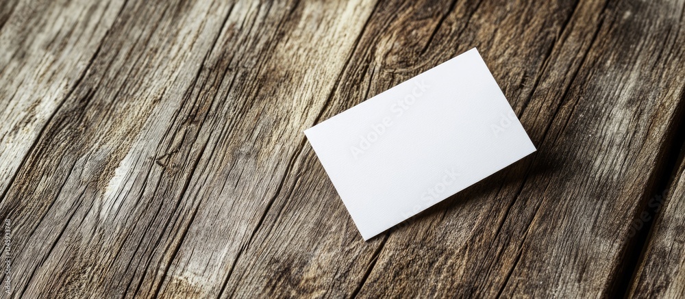Poster Elegant blank business card positioned on rustic wooden background with ample copy space for custom branding or contact information.