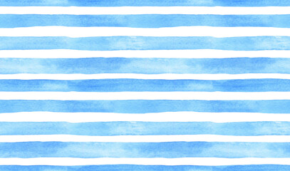 seamless watercolor pattern with blue stripes on a white background