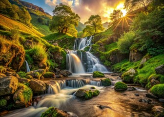 Fototapeta premium Cumbria's Thistlethwaite Cascade: Stunning Lake District waterfall photography.