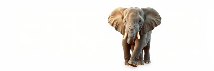 Fototapeta premium Young elephant walks gracefully across a sandy landscape during golden hour at a wildlife reserve