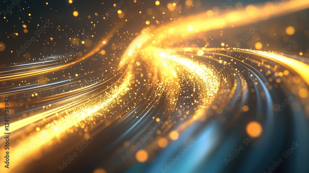 Aufkleber Golden particles and light trails swirling into an abstract vortex, creating a dynamic design that reflects energy, technology, and futuristic aesthetics.