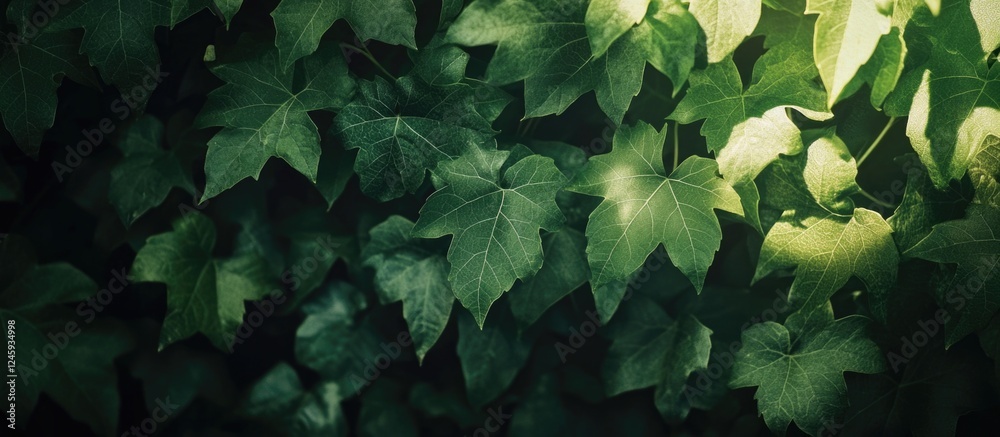 Poster lush green vine leaves creating a natural textured background with soft light for a tranquil and ref